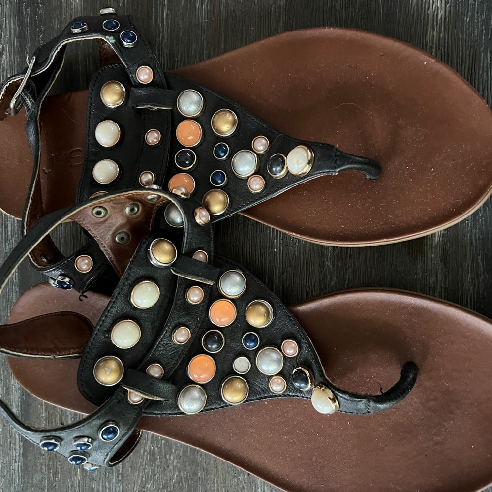 J Slides embellished leather sandals